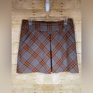 The Limited Plaid Mini Skirt 12 Preppy Academia Gray Orange Brown